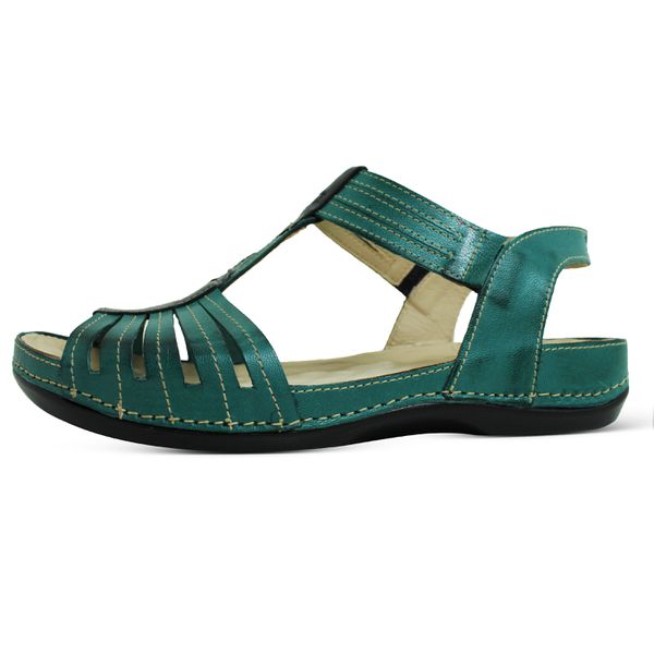 Sandália Feminina de Couro Legítimo e Palmilha em Gel - Oceano/Preto (BE 025)