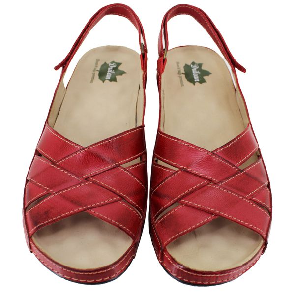 Sandália Feminina Ortopédica de Couro Legítimo e Palmilha Gel - Vermelho - Sola Preta (BE 028)