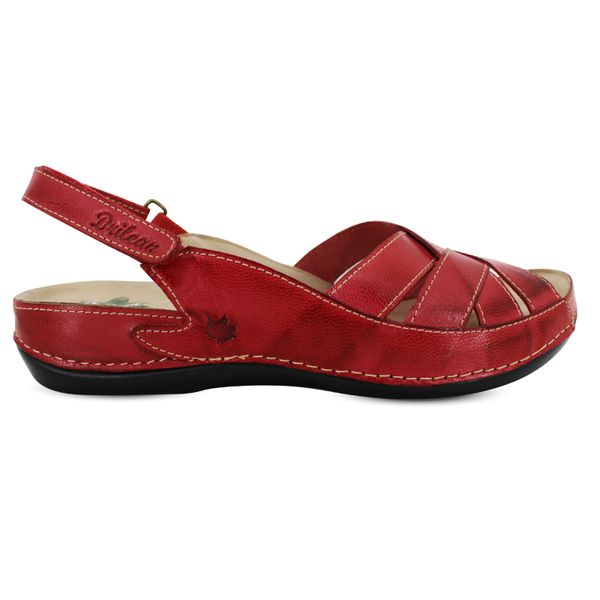 Sandália Feminina Ortopédica de Couro Legítimo e Palmilha Gel - Vermelho - Sola Preta (BE 028)