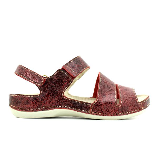 Sandália Bem-Estar Ortopédica em Couro Legítimo - Bicolor Vermelho - Sola Off (BE029)