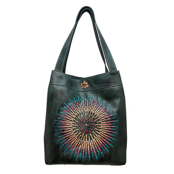 Bolsa BG 001 MANDALA VERDE 100% em couro - BG001-0... - Drilean