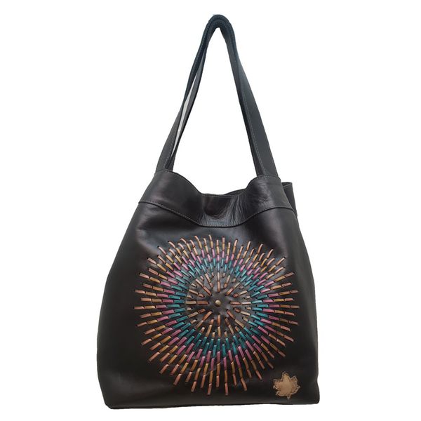 Bolsa BG 001 MANDALA PRETO 100% em couro - BG001-0... - Drilean
