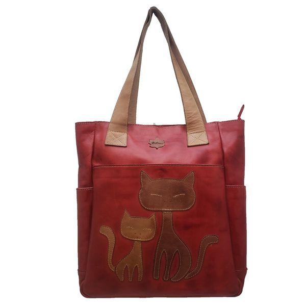 Bolsa BG 004 GATO VERMELHO 100% em couro - BG004-0... - Drilean