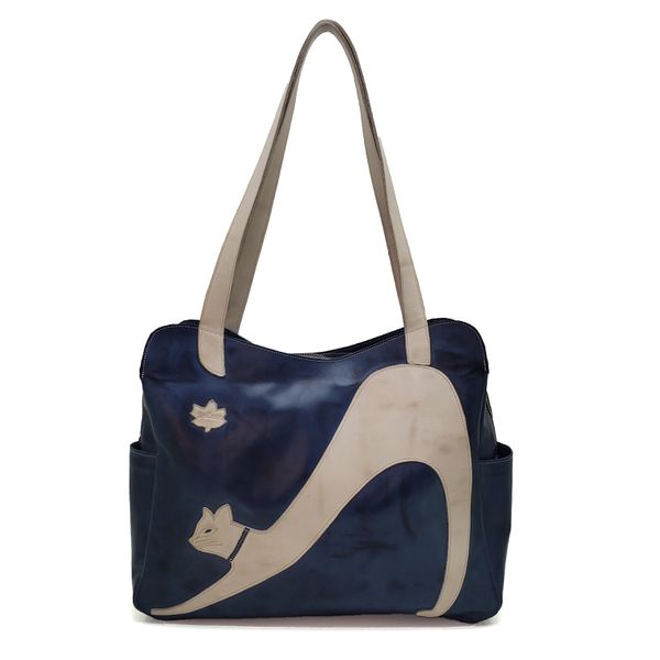 Bolsa BG 011 Gato Preguiçoso Azul 100% couro - BG0... - Drilean