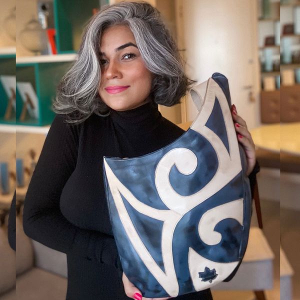Bolsa BG 029 Azul Off White 100% em couro