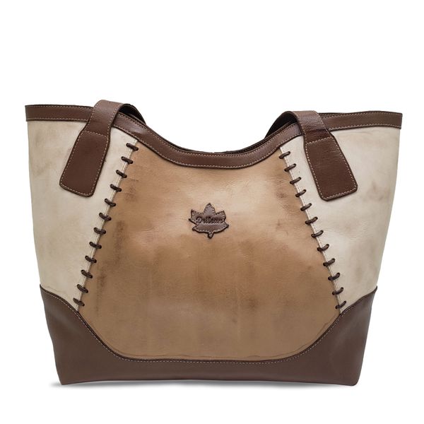 Bolsa BG 030 Castanho-Off White 100% em couro - BG... - Drilean