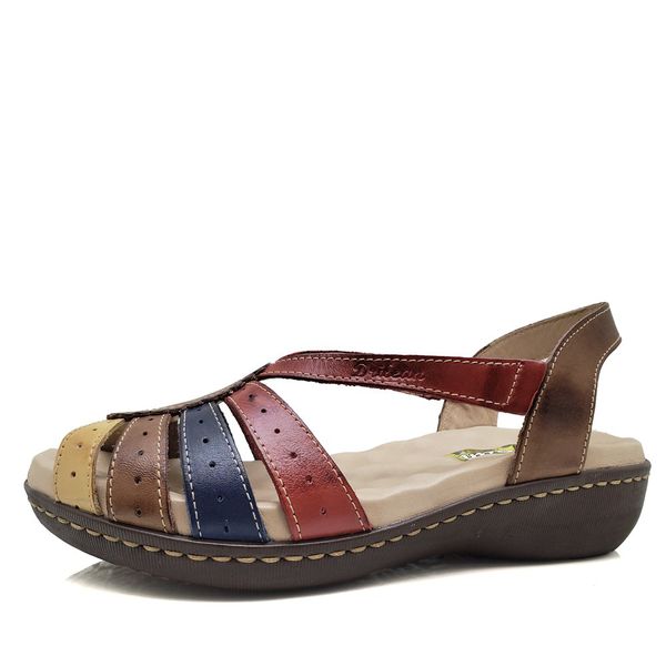 Sandália Feminina Anatomica de Couro Legítimo e Palmilha Gel - Castanho/Vermelho - 36 (MA014) OUTLET