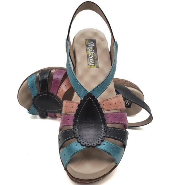 Sandália Anabela Feminina de Couro Legítimo - Preto - Oceano - 35 - 36 (NI014) OUTLET