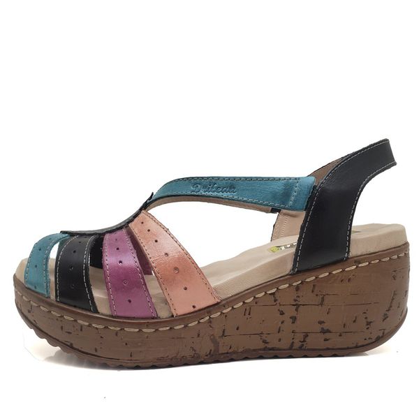 Sandália Anabela Feminina de Couro Legítimo - Preto - Oceano - 35 - 36 (NI014) OUTLET