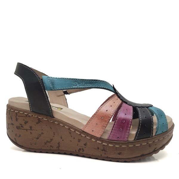 Sandália Anabela Feminina de Couro Legítimo - Preto - Oceano - 35 - 36 (NI014) OUTLET