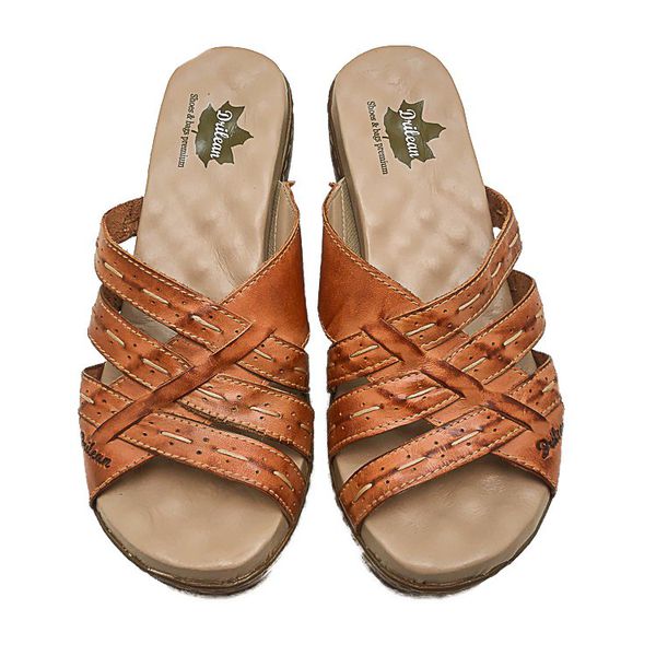 Sandália Anabela Feminina de Couro Legítimo e Palmilha Gel - Laranja - 35 (NI038) OUTLET