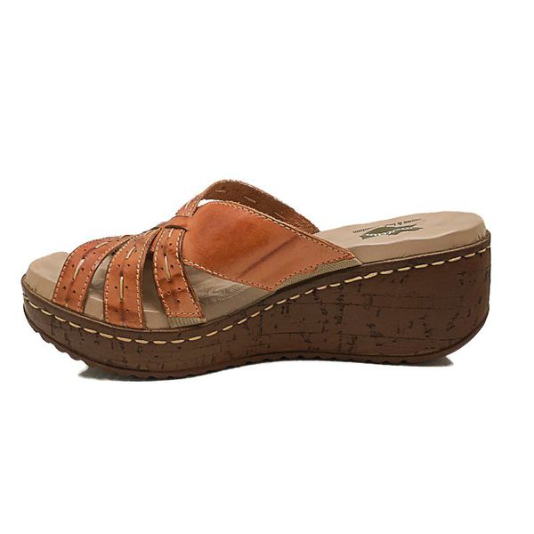 Sandália Anabela Feminina de Couro Legítimo e Palmilha Gel - Laranja - 35 (NI038) OUTLET