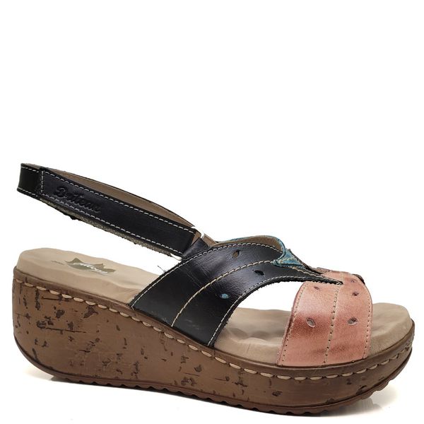 Sandália Anabela Feminina de Couro Legítimo Confort - Preto - 37 (NI016) OUTLET
