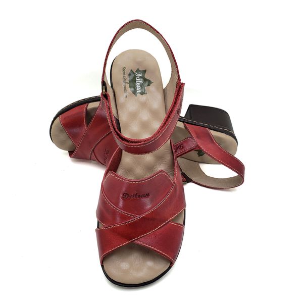 Sandália de Salto Bloco Confortável de Couro Vermelho com Palmilha Gel - 38 (BR045) OUTLET