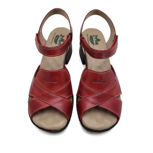 Sandália de Salto Bloco Confortável de Couro Vermelho com Palmilha Gel - 38 (BR045) OUTLET