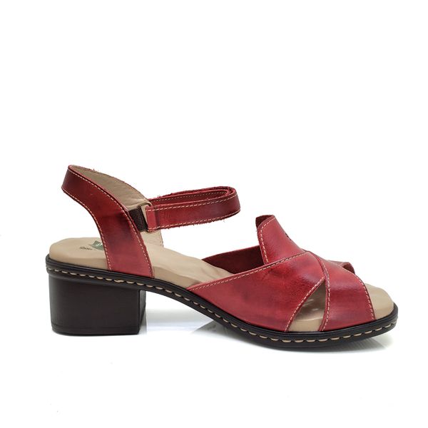 Sandália de Salto Bloco Confortável de Couro Vermelho com Palmilha Gel - 38 (BR045) OUTLET