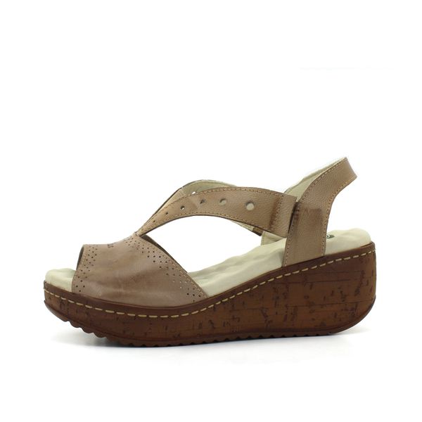 Sandália Anabela Feminina de Couro Legítimo com Palmilha Gel - Fendi - 34 (NI013) OUTLET