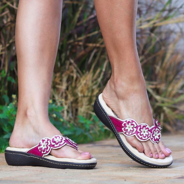 Sandália Feminina Anatômica de Couro Legítimo e Palmilha Gel - Violeta/Off - 34 (MA025) OUTLET
