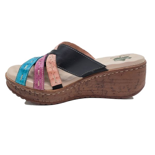 Sandália Anabela Feminina de Couro Legítimo e Palmilha Gel - Preto - 39 (NI038) OUTLET