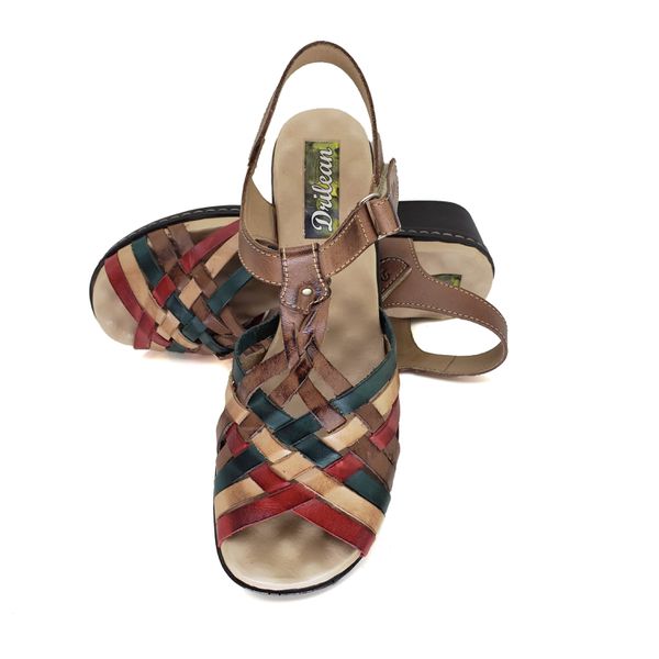 Sandália de Salto Bloco em Couro Legítimo com Palmilha Gel - Castanho/Verde - 39 (BR015) OUTLET
