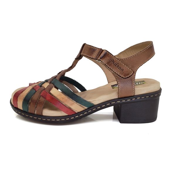 Sandália de Salto Bloco em Couro Legítimo com Palmilha Gel - Castanho/Verde - 39 (BR015) OUTLET