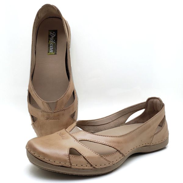 Sapatilha CR006 Caramelo 100% em couro com palmilh... - Drilean