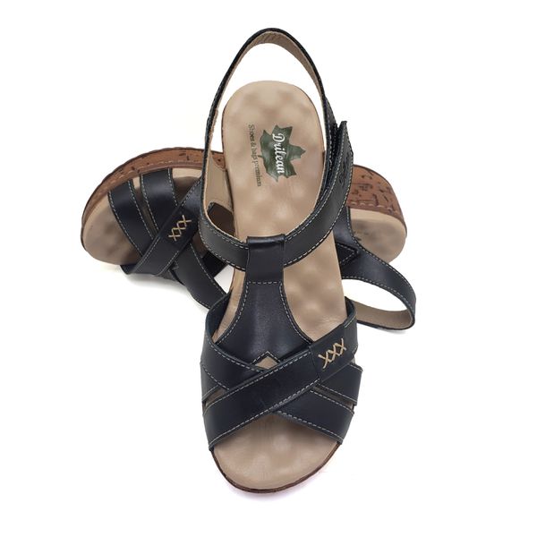Sandália Anabela Feminina de Couro Legítimo com Palmilha Gel - Preto - 35 (NI035) OUTLET
