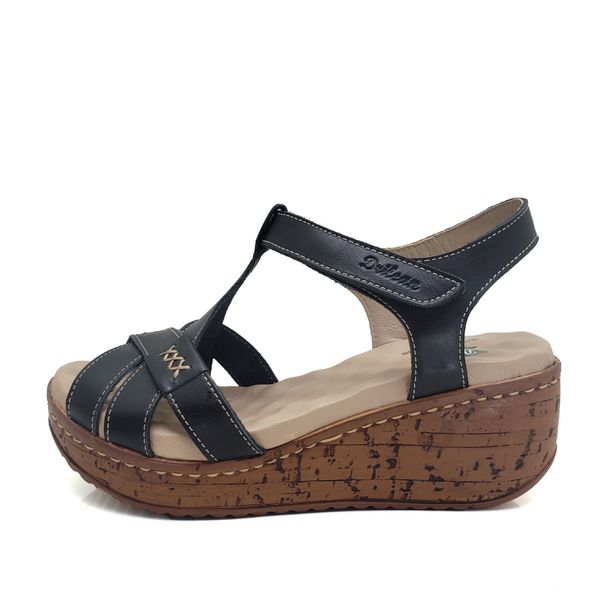 Sandália Anabela Feminina de Couro Legítimo com Palmilha Gel - Preto - 35 (NI035) OUTLET