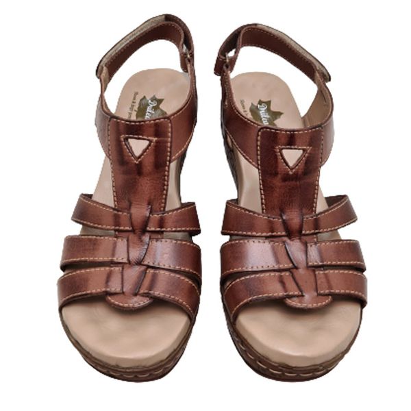 Sandália Anabela Feminina de Couro Legítimo e Palmilha Gel - Castanho - 38 (NI005) OUTLET