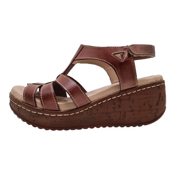 Sandália Anabela Feminina de Couro Legítimo e Palmilha Gel - Castanho - 38 (NI005) OUTLET