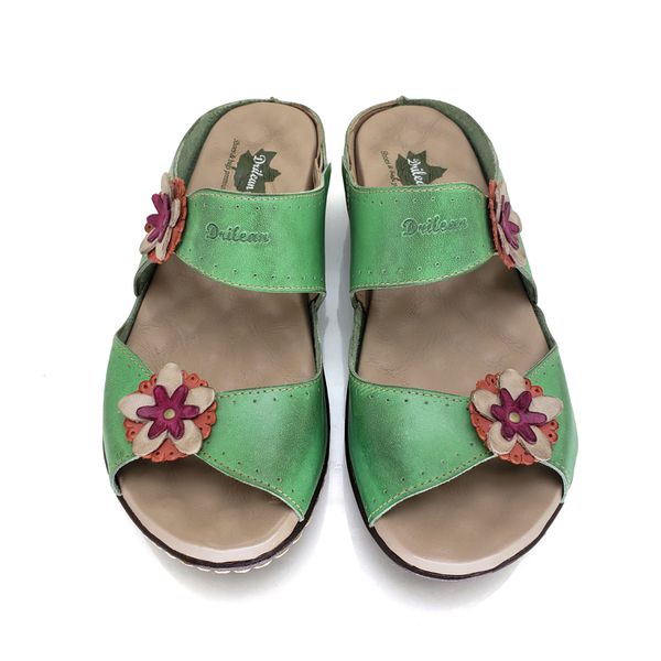 Sandália Feminina de Couro Legítimo para Dores nos Pés - Pistache - 35 (MA042) OUTLET