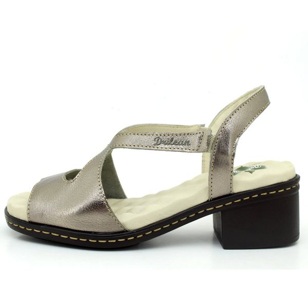 Sandália Feminina de Salto em Couro Legítimo Metalizado e Palmilha em Gel - 36 (BR051) OUTLET