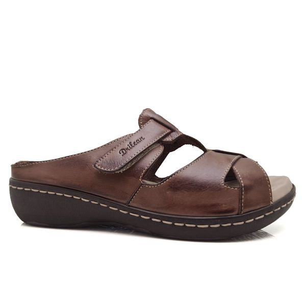 Sandália Feminina Anatômica de Couro Legítimo e Palmilha Gel - Castanho - 33 - 35 (MA031) OUTLET