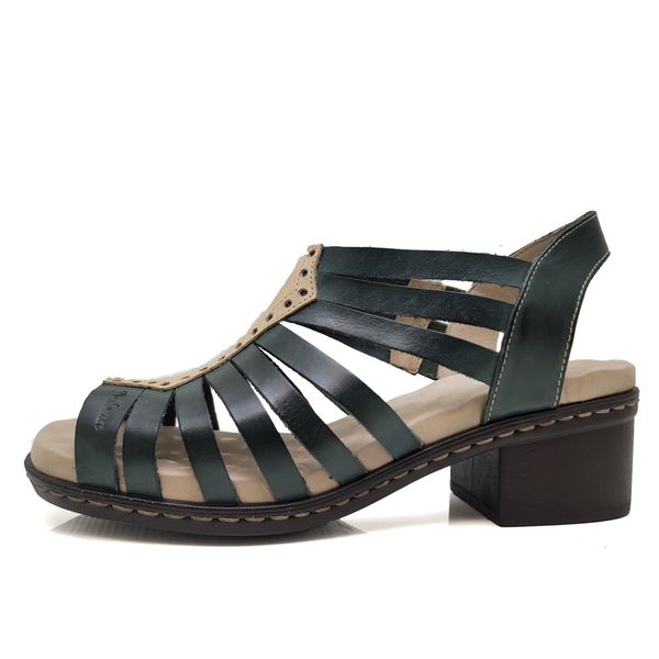 Sandália de Salto Bloco Confortável Couro Legítimo Verde com Palmilha Gel - 36 (BR029) OUTLET