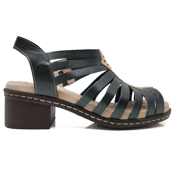 Sandália de Salto Bloco Confortável Couro Legítimo Verde com Palmilha Gel - 36 (BR029) OUTLET