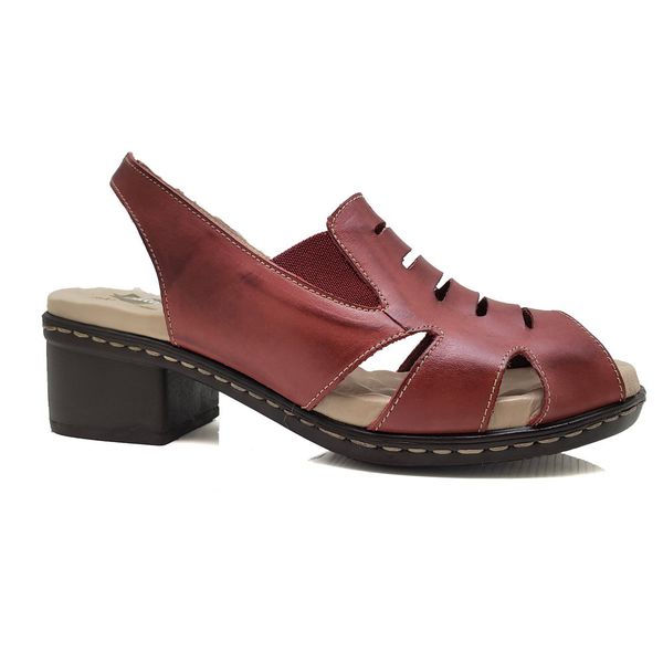 Sandália de Salto Bloco Confortável Couro Legítimo Vermelho com Palmilha Gel - 36 (BR030)