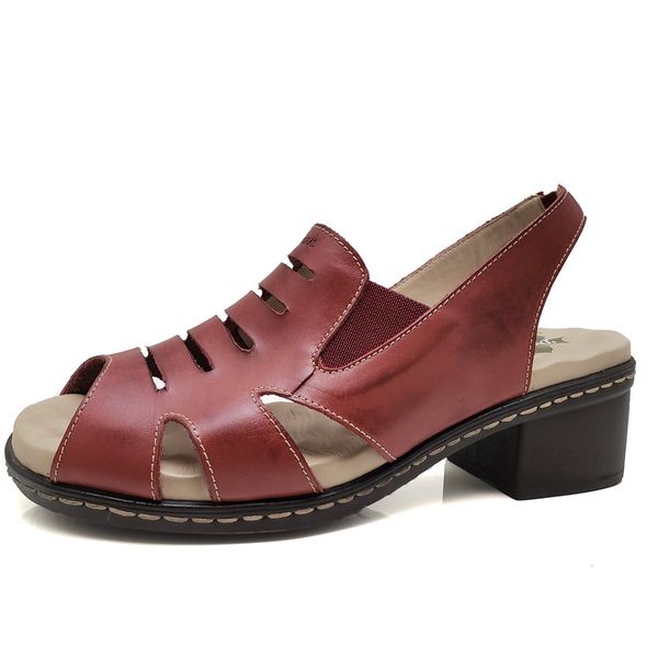 Sandália de Salto Bloco Confortável Couro Legítimo Vermelho com Palmilha Gel - 36 (BR030)
