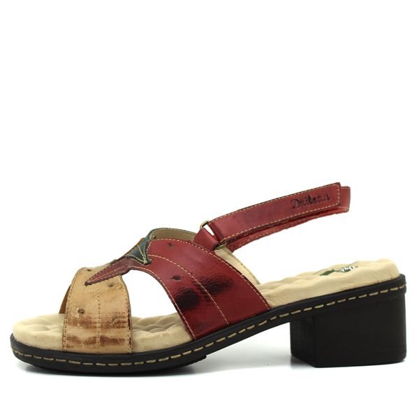 Sandália Feminina de Salto em Couro Legítimo e Palmilha em Gel - Vermelho/Laranja - 37 (BR016) OUTLET