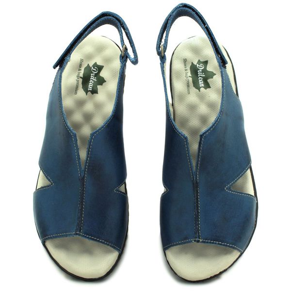 Sandália Feminina Anatômica em Couro Legítimo e Palmilha Gel - Azul - Sola Café (MA006)