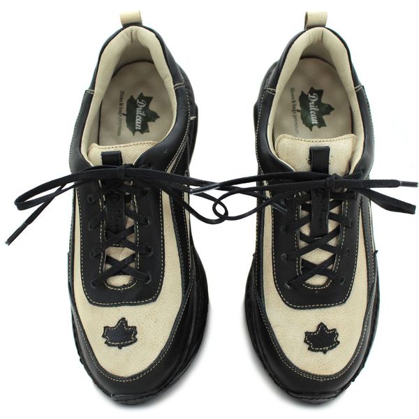 Tênis Feminino em Couro Legítimo com Palmilha em Gel - Bicolor Off - Preto - Sola Preta (CAF003)