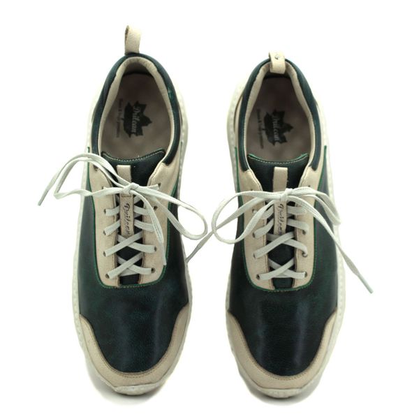 Tênis Masculino em Couro Legítimo com Palmilha em Gel - Bicolor Verde - Off White (CAM004)