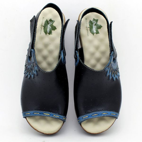 Sandália Anabela Feminina de Couro Legítimo com Palmilha Gel - Preto/Azul (NI 023)