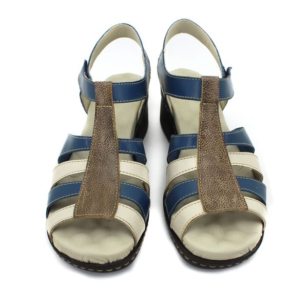 Sandália Feminina de Salto em Couro Legítimo e Palmilha em Gel - Azul/Off/Fendi (BR 052)