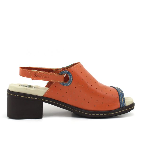 Sandália de Salto Feminina em Couro Legítimo com Palmilha Gel - Coral/Azul (BR 023)