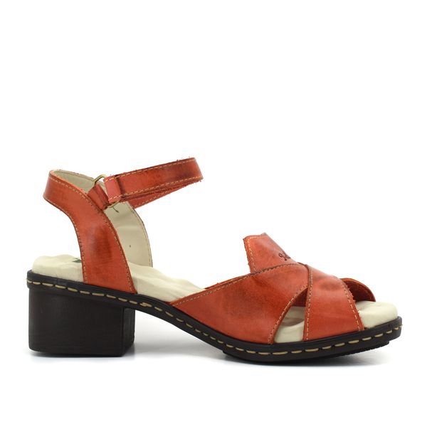 Sandália de Salto Feminina em Couro Legítimo com Palmilha Gel - Coral (BR 045)
