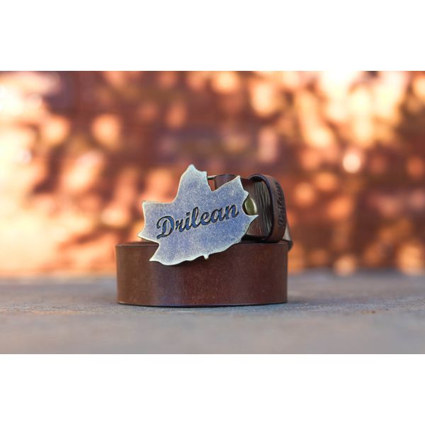 Cinto Drilean Feminino Castanho com Fivela Drilean Dourada 100% em couro 