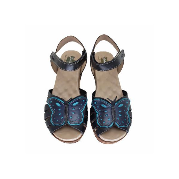 Sandália Anabela Feminina de Couro Legítimo com Palmilha Gel - Preto (NI 048) 36 OUTLET