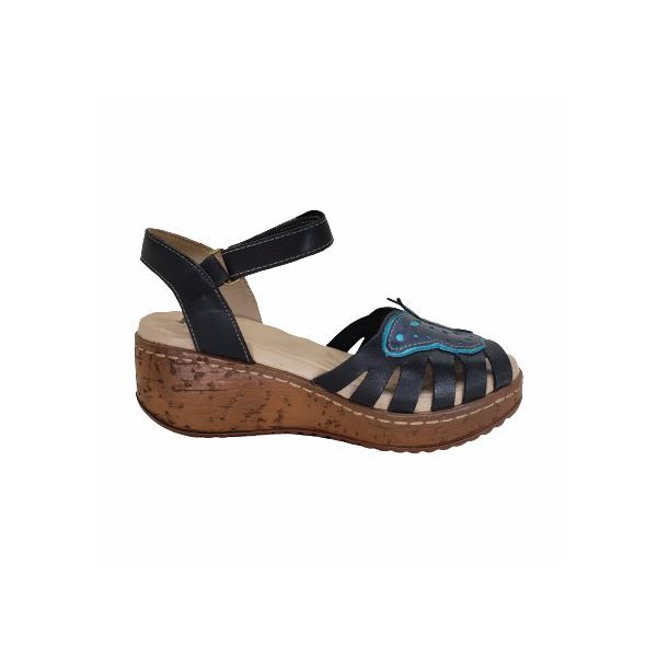 Sandália Anabela Feminina de Couro Legítimo com Palmilha Gel - Preto (NI 048) 36 OUTLET