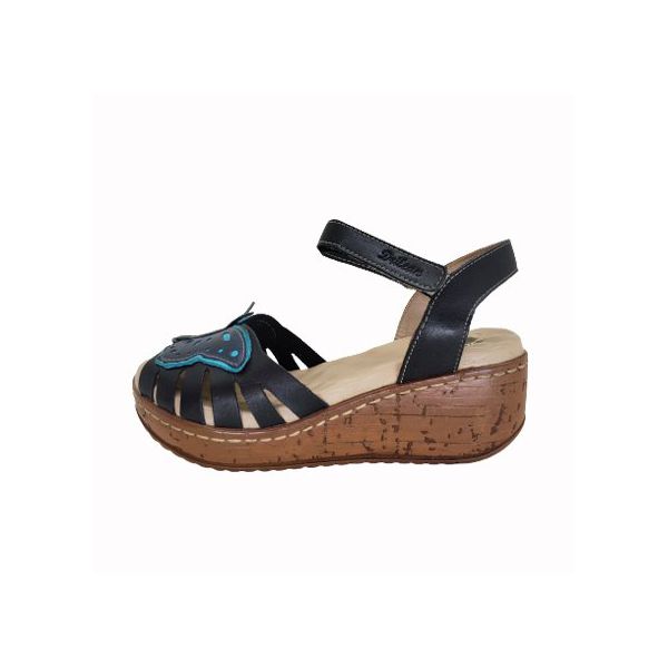 Sandália Anabela Feminina de Couro Legítimo com Palmilha Gel - Preto (NI 048) 36 OUTLET