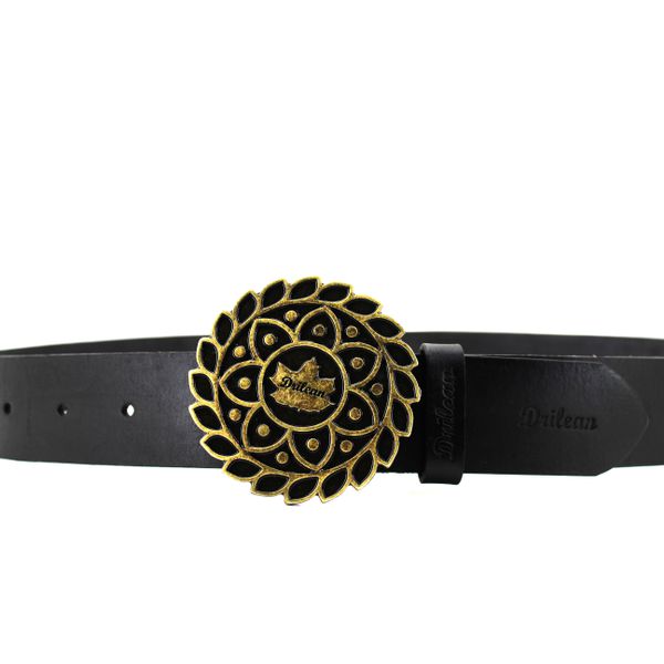 Cinto Drilean Feminino Preto com Fivela Drilean Dourada 100% em couro